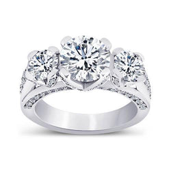 3.11 Ct Real Diamonds Three Stone Wedding Ring Antique Style White Gold