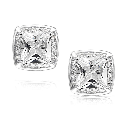 3.14 Ct Round And Princess Cut Real Diamonds Studs Halo Earring White Gold 14K