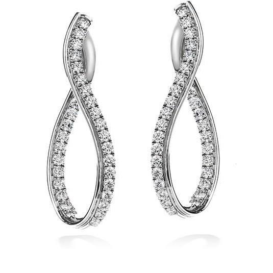 3.20 Carats Round Cut Real Diamonds Ladies Hoop Earrings Gold White 14K