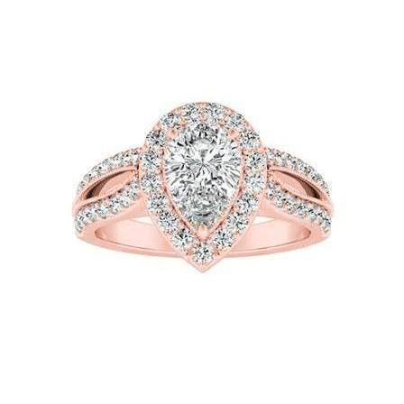 3.20 Carats Solitaire With Accent Real Diamonds Halo Ring Rose Gold 14K