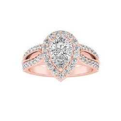 3.20 Carats Solitaire With Accent Real Diamonds Halo Ring Rose Gold 14K