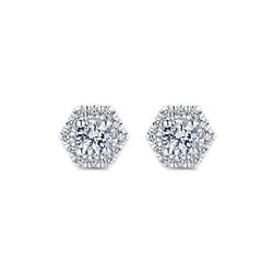 3.20 Ct Round Cut Real Diamonds Ladies Studs Earring Halo White Gold 14K