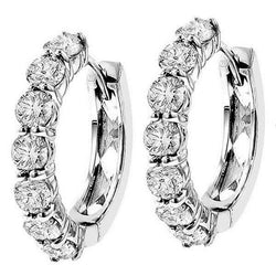 3.20 Ct Round Cut Sparkling Real Diamonds Women Hoop Earrings White Gold