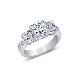 3.21 Carats Round & Princess Genuine Diamond 3 Stone Style Engagement Ring