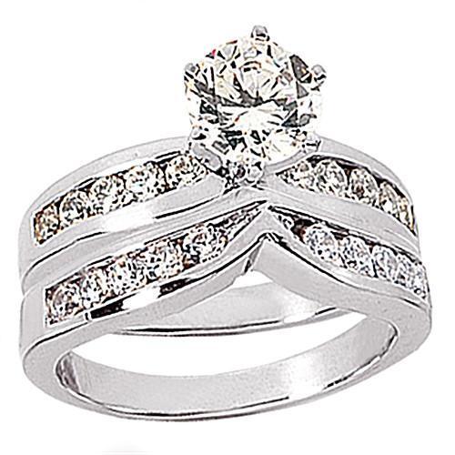 3.25 Carat Genuine Diamond Engagement Ring Set White Gold 14K