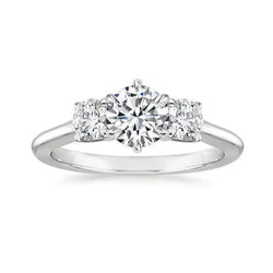 3.25 Carats 3 Stone Style Real Round Cut Diamonds Ring White Gold 14K New