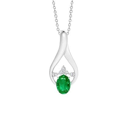 3.25 Carats Oval Cut Green Emerald With Round Diamond Gemstone Pendant