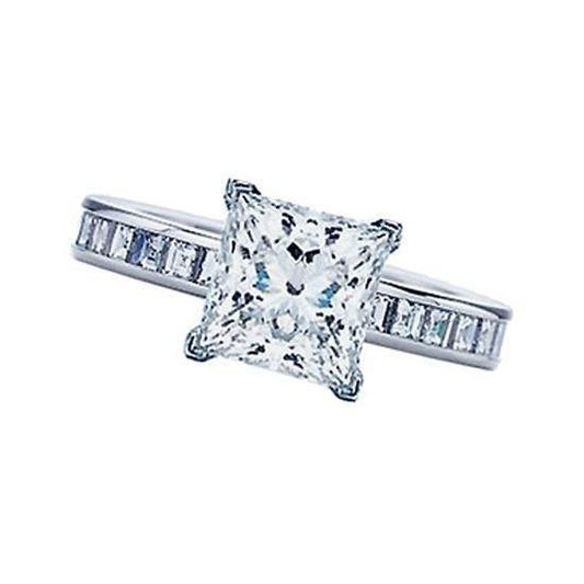 3.25 Carats Natural Earth Mined Diamond Engagement Channel Set Ring Solitaire With Accent