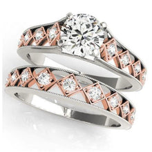 3.25 Carats Real Diamond Engagement Ring Set New Two Tone Gold 14K