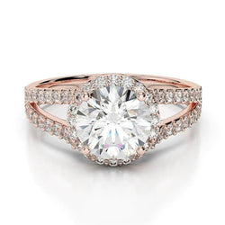 3.25 Carats Real Diamond Halo Ring Rose Gold 14K