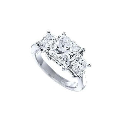 3.25 Carats Real Princess Cut Three Stone Diamond Engagement Ring