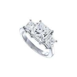 3.25 Carats Real Princess Cut Three Stone Diamond Engagement Ring