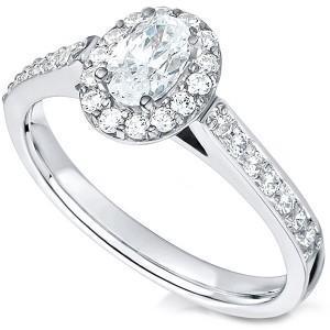 3.25 Ct Oval And Round Cut Real Diamonds Engagement Ring White Gold 14K