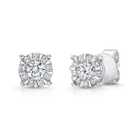 3.25 Ct Real Diamonds Ladies Studs Halo Earring White Gold 14K