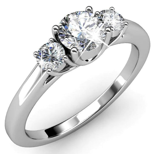 3.25 Ct Round Cut Three Stone Real Diamonds Engagement Ring White Gold