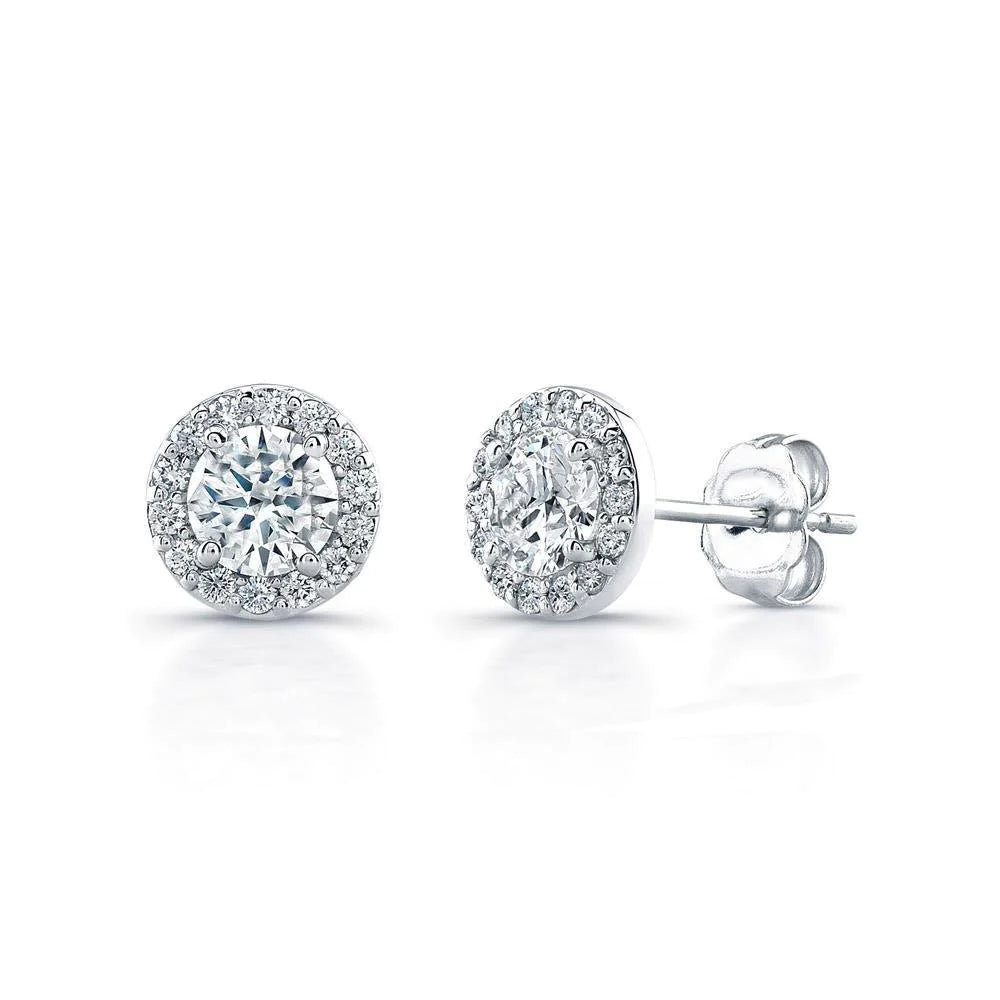 3.28 Carats Real Diamonds Lady Studs Earrings Halo White Gold 14K