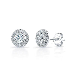 3.28 Carats Real Diamonds Lady Studs Earrings Halo White Gold 14K