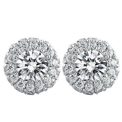 3.28 Carats Round Halo Natural Diamond Stud Lady Earring White Gold Jewelry