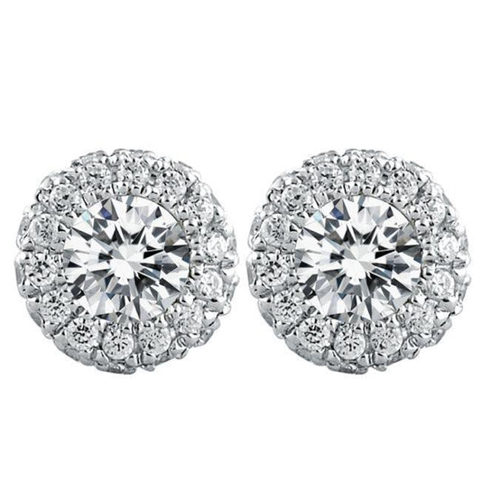3.28 Carats Round Halo Natural Diamond Stud Lady Earring White Gold Jewelry