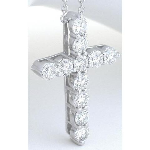 3.3 Ct Round Cut Diamond Cross Genuine Pendant  White Gold