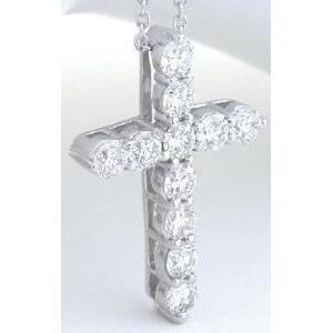 3.3 Ct Round Cut Diamond Cross Genuine Pendant 14K White Gold