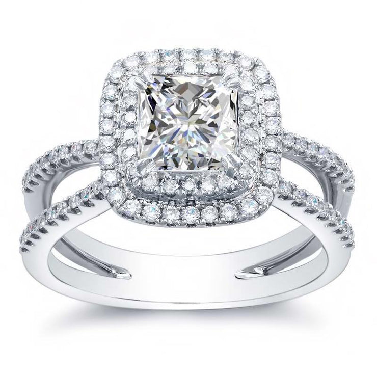 3.30 Carats Princess And Round Cut Real Diamond Ring With Accents