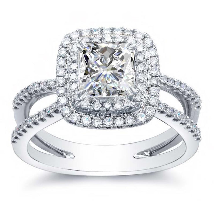 3.30 Carats Princess And Round Cut Real Diamond Ring With Accents