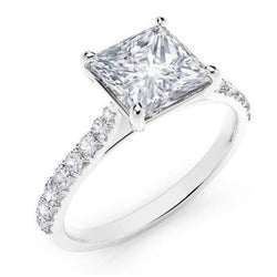 3.30 Carats Princess And Round Natural Diamonds Solitaire Ring With Accents