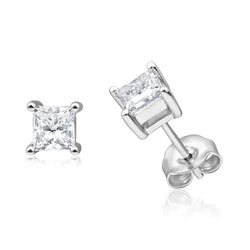 3.30 Ct Real Diamond Lady Studs Earrings White Gold Princess Cut Sparkling