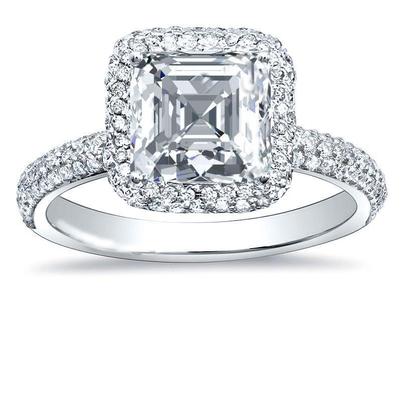 3.35 Carats Genuine Diamond Engagement Ring Halo White Gold