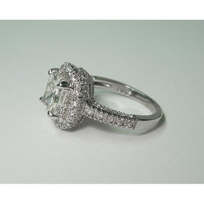3.35 Ct Sparkling Cushion Real Diamond Halo Diamond Ring With Accents