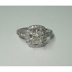 3.35 Ct Sparkling Cushion Real Diamond Halo Diamond Ring With Accents