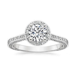 3.35 Ct Sparkling Halo Natural Diamond Engagement Ring White Gold 14K