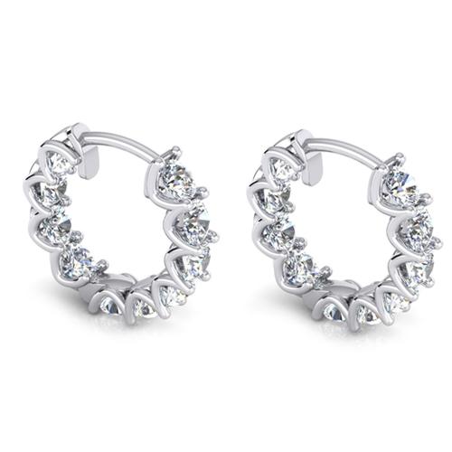 3.36 Ct Round Brilliant Cut Diamonds Ladies Hoop Earrings Gold White