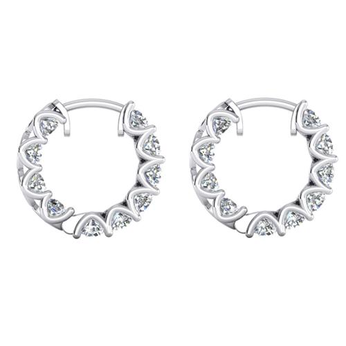 3.36 Ct Round Brilliant Cut Diamonds Ladies Hoop Earrings Gold White