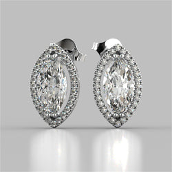 3.40 Ct Marquise And Round Halo Genuine Diamond Stud Earring White Gold