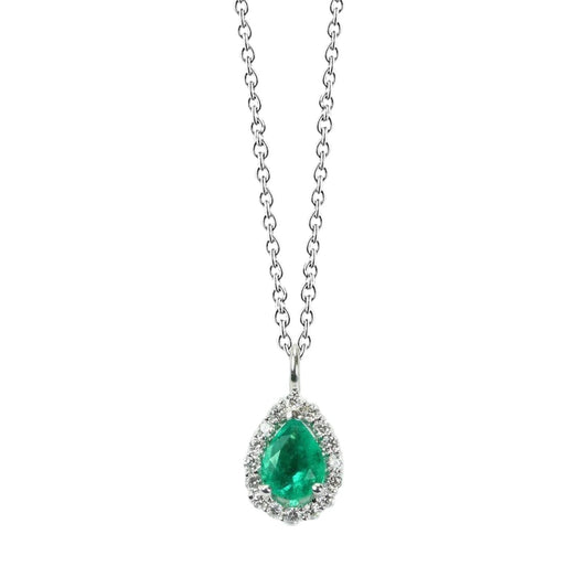 3.45 Cts. Green Emerald And Diamonds Gemstone Pendant Necklace With Chain