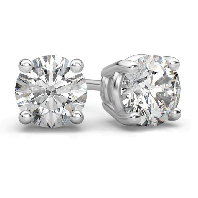 3.5 Carats Round Real Solitaire Diamond Stud Earring Solid White Gold 14K