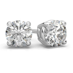 3.5 Carats Round Solitaire Natural Earth Mined Diamond Stud Earring Solid White Gold 14K