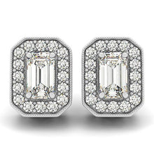 3.5 Ct Emerald And Round Cut Halo Natural Diamond Stud Earrings