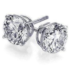 3.5 Ct Prong Set Real Round Solitaire Diamond Stud Earring White Gold 14K