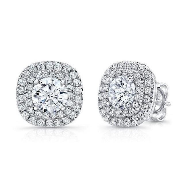 3.5 Ct Round Cut Double Halo Genuine Diamond Stud Earring