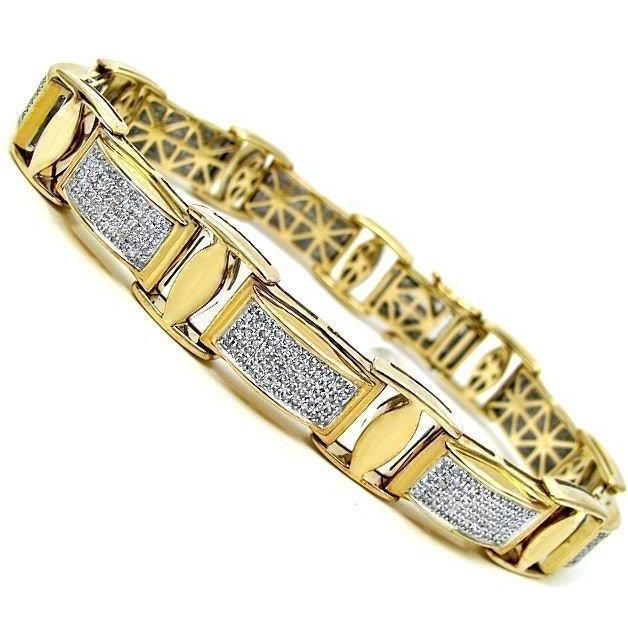 3.5 Ct Round Cut Pave Setting Real Diamond Men Bracelet Yellow Gold 14K