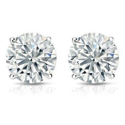 3.5 Ct Solitaire Round Cut Genuine Diamond Stud Earring Pair White Gold 14K