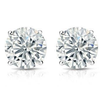 3.5 Ct Solitaire Round Cut Genuine Diamond Stud Earring Pair White Gold 14K