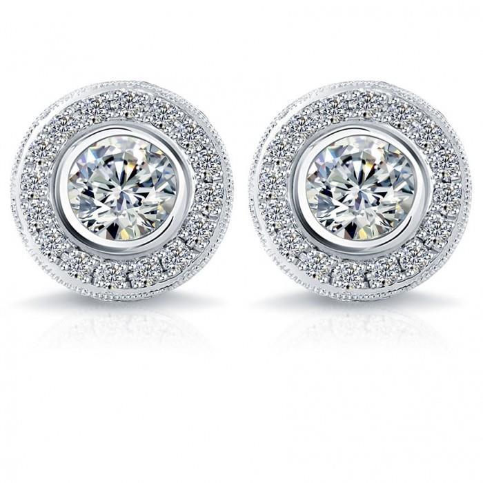 3.50 Carat Pave Halo Genuine Diamond Stud Earring White Gold Fine Jewelry