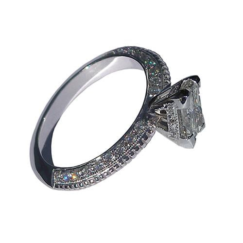 3.50 Carat Princess Real Diamond Engagement Ring Micro Pave