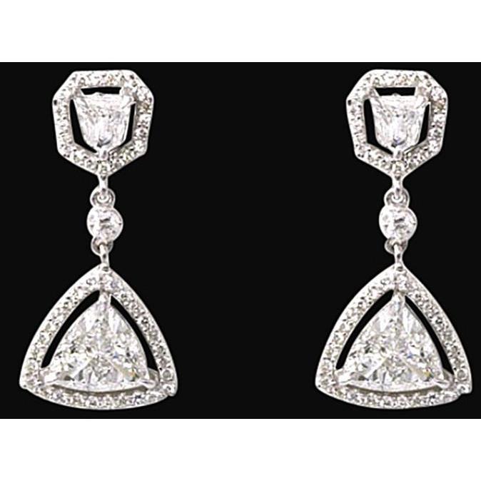 3.50 Carat Trillion Natural Diamonds Chandelier Earrings White Gold Earring