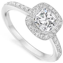 3.50 Carats Cushion Halo Real Diamond Wedding Ring