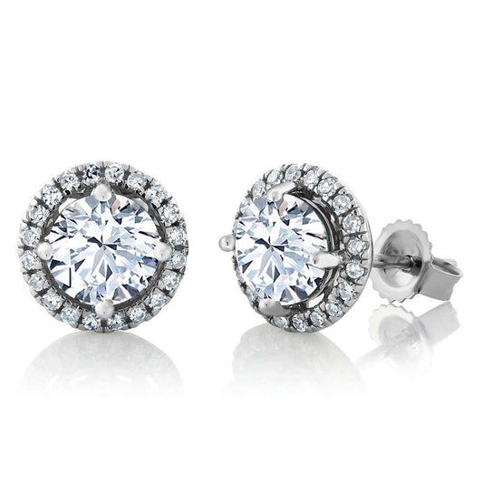 3.50 Carats Gorgeous Round Natural Diamond Stud Earrings Halo White Gold 14K